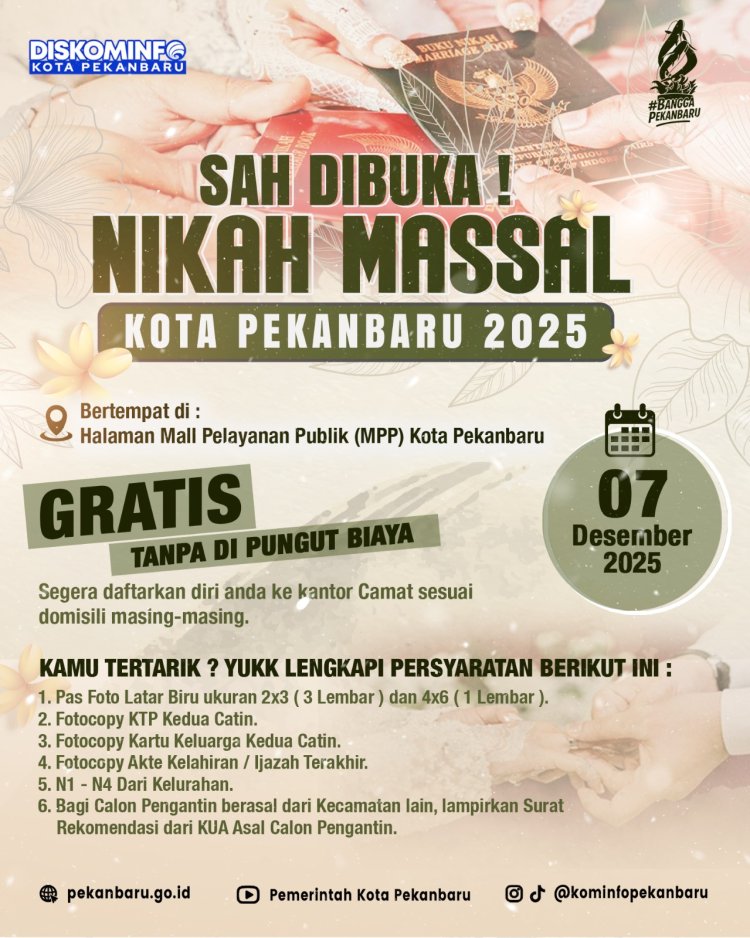 Nikah Massal Gratis Pemko Pekanbaru Banjir Hadiah, Ada Voucher Hotel Hingga Umroh